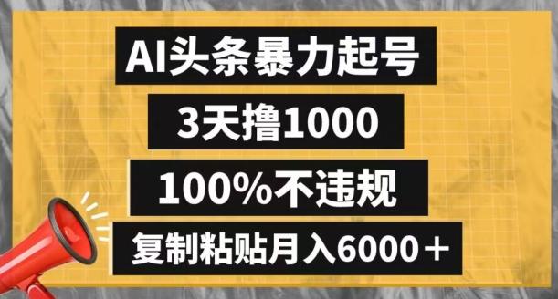 AI头条暴力起号，3天撸1000,100%不违规，复制粘贴月入6000＋【揭秘】-七七项目网