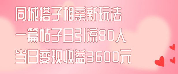同城搭子相亲新玩法一篇帖子引流80人当日变现3600元(项目教程+实操教程)【揭秘】-七七项目网