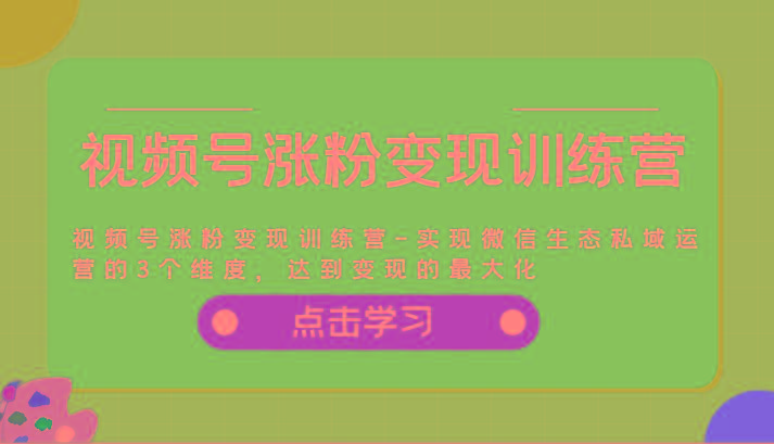 视频号涨粉变现训练营-实现微信生态私域运营的3个维度，达到变现的最大化-七七项目网