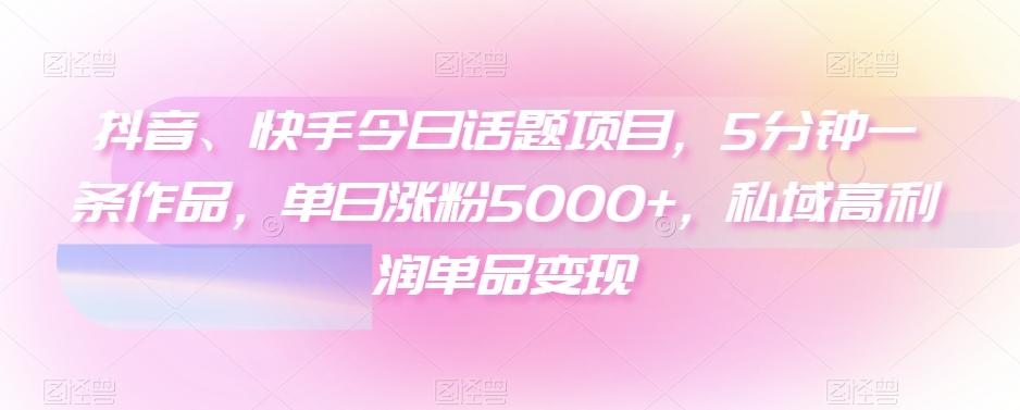 抖音、快手今日话题项目，5分钟一条作品，单日涨粉5000+，私域高利润单品变现-七七项目网