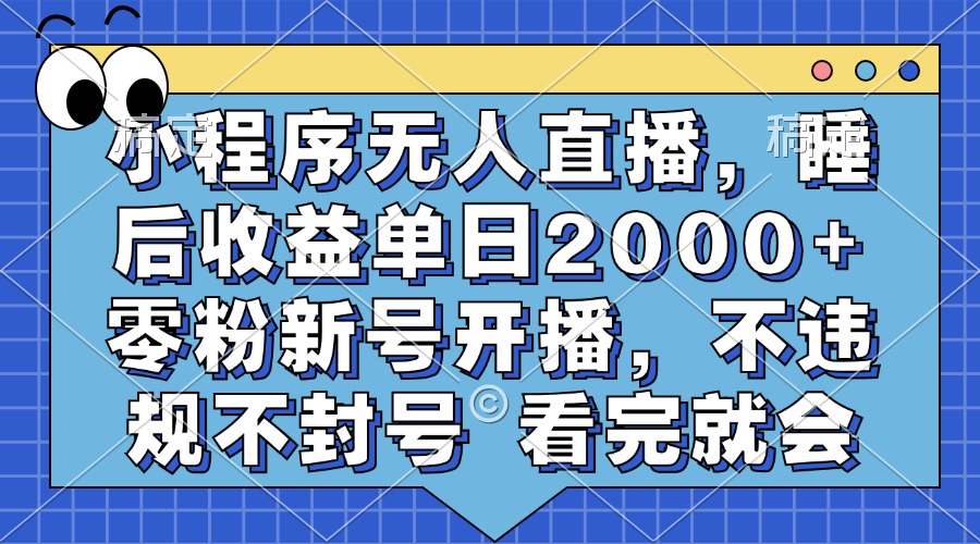 小程序无人直播，睡后收益单日2000+ 零粉新号开播，不违规不封号 看完就会-七七项目网