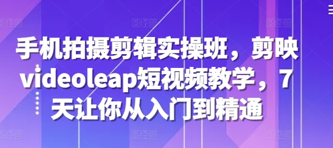 手机拍摄剪辑实操班，剪映videoleap短视频教学，7天让你从入门到精通-七七项目网