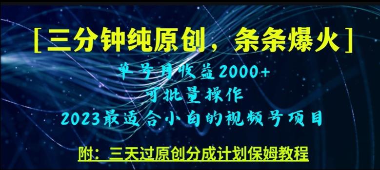 三分钟制作视频号纯原创，条条爆款，轻松月入过万【揭秘】-七七项目网