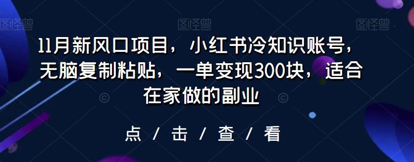 11月新风口项目，小红书冷知识账号，无脑复制粘贴，一单变现300块，适合在家做的副业-七七项目网