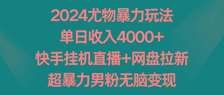 2024尤物暴力玩法 单日收入4000+快手挂机直播+网盘拉新 超暴力男粉无脑变现-七七项目网