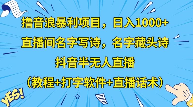 撸音浪暴利项目，日入1000+，直播间名字写诗，名字藏头诗，抖音半无人直播（教程+打字软件+直播话术）【揭秘】-七七项目网