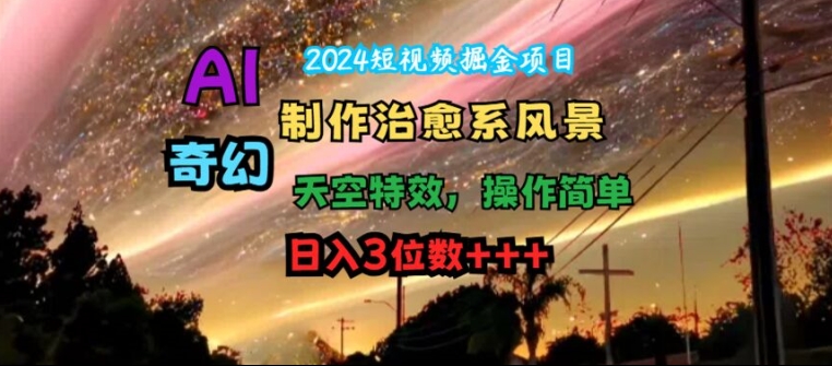 2024短视频掘金项目，AI制作治愈系风景，奇幻天空特效，操作简单，日入3位数【揭秘】-七七项目网