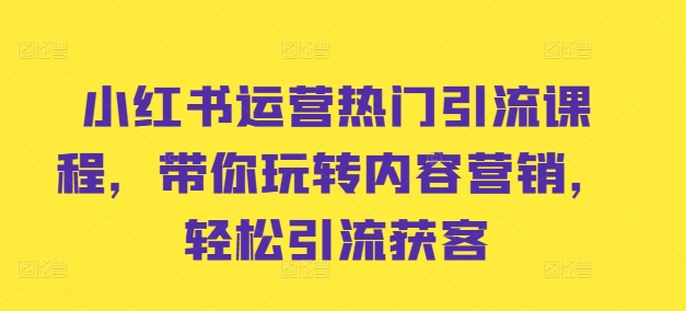 小红书运营热门引流课程，带你玩转内容营销，轻松引流获客-七七项目网