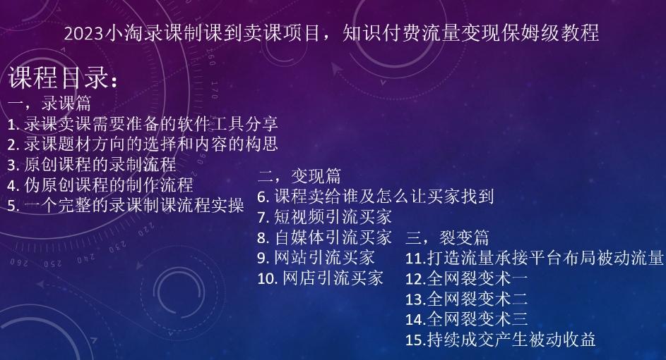 2023小淘录课制课到卖课项目，知识付费流量变现保姆级教程-七七项目网