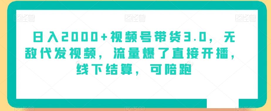 日入2000+视频号带货3.0，无敌代发视频，流量爆了直接开播，线下结算，可陪跑-七七项目网