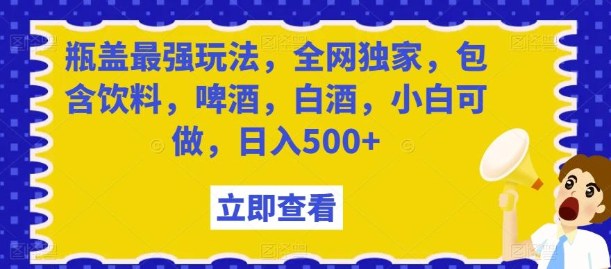 瓶盖最强玩法，全网独家，包含饮料，啤酒，白酒，小白可做，日入500+【揭秘】-七七项目网