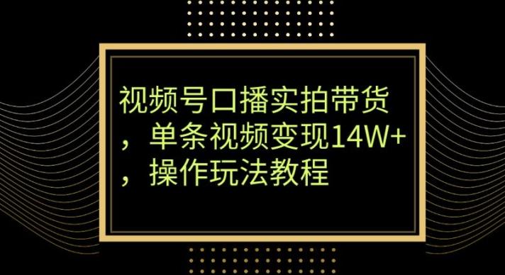 视频号口播实拍带货，单条视频变现14W+，操作玩法教程-七七项目网