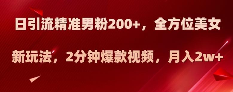 日引流精准男粉200+，全方位美女新玩法，2分钟爆款视频，月入2w+【揭秘】-七七项目网