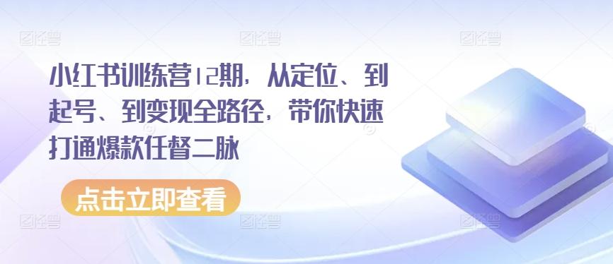 小红书训练营12期，从定位、到起号、到变现全路径，带你快速打通爆款任督二脉-七七项目网