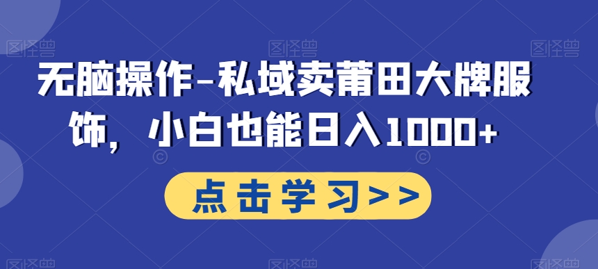 无脑操作-私域卖莆田大牌服饰，小白也能日入1000+-七七项目网
