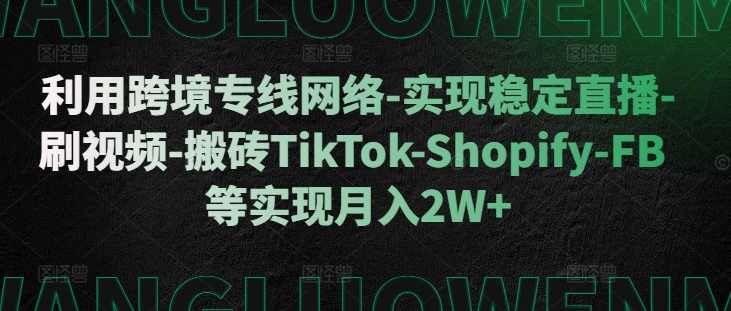 利用跨境专线网络-实现稳定直播-刷视频-搬砖TikTok-Shopify-FB等实现月入2W+【揭秘】-七七项目网
