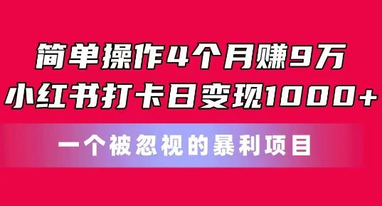 简单操作4个月赚9w，小红书打卡日变现1k，一个被忽视的暴力项目【揭秘】-七七项目网