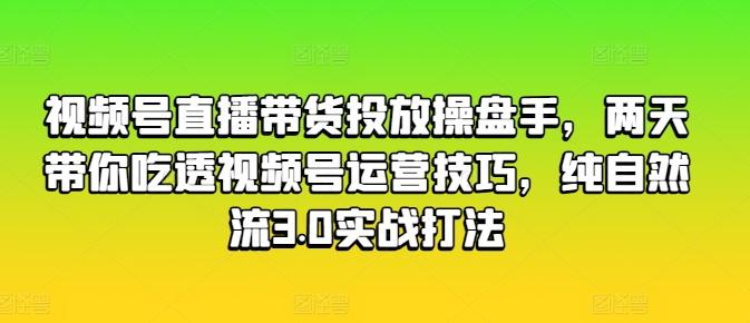 视频号直播带货投放操盘手，两天带你吃透视频号运营技巧，纯自然流3.0实战打法-七七项目网