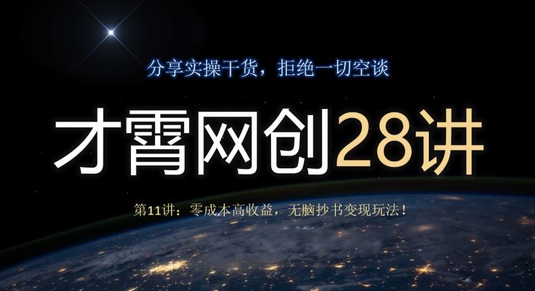 才霄网创28讲第11讲：零成本高收益，无脑抄书变现玩法！-七七项目网