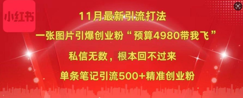小红书11月最新图片打粉，一张图片引爆创业粉，“预算4980带我飞”，单条引流500+精准创业粉-七七项目网