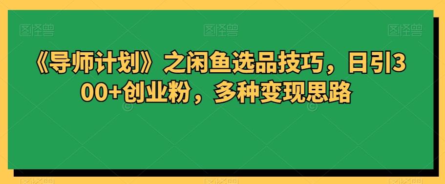 《导师计划》之闲鱼选品技巧，日引300+创业粉，多种变现思路-七七项目网
