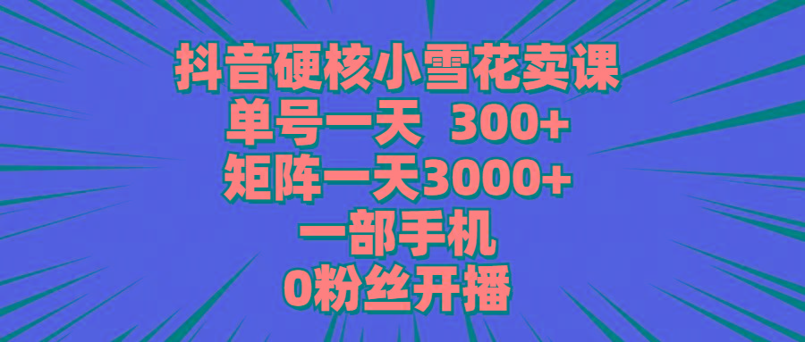 (9551期)抖音硬核小雪花卖课，单号一天300+，矩阵一天3000+，一部手机0粉丝开播-七七项目网