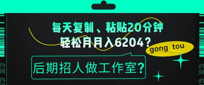每天复制、粘贴20分钟，轻松月入6204？后期招人做工作室？-七七项目网