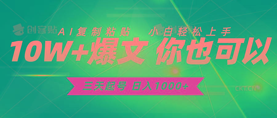 三天起号 日入1000+ AI复制粘贴 小白轻松上手-七七项目网